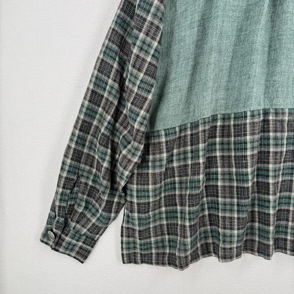 Lagenlook Button Down Shirt Womens 2XL Mens XL Green Unisex Hippie Hobbitcore - Picture 8 of 12